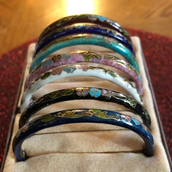 Vintage Cloisonné Bangle Bracelet Set - Picture 2 of 4